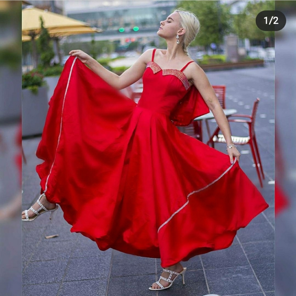 Red sateen/silk dress